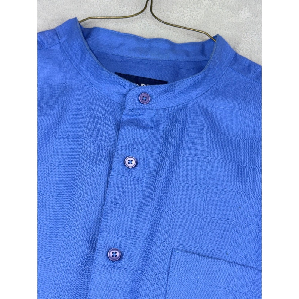 John Blair Mens Medium Blue Banded Collar Textured Grid Button Down Shirt B05080